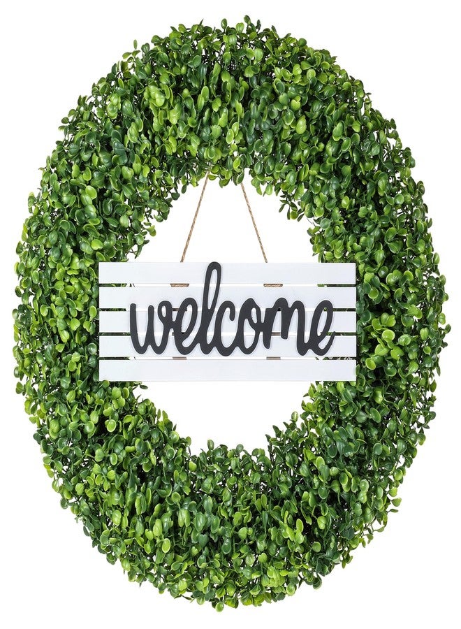 Huadanbor Spring Wreaths, 20" Summer Wreath, Boxwood Wreaths for Front Door, for Spring, Summer, Fall or Winter Wreath,Used for Farmhouse, Room Indoors,Outdoors, corridors, Offices. (Green) - Image 2