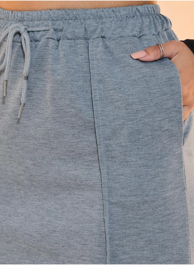 Styli Solid Piping Detail Maxi Skirt with Drawstring