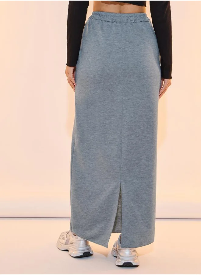 Styli Solid Piping Detail Maxi Skirt with Drawstring