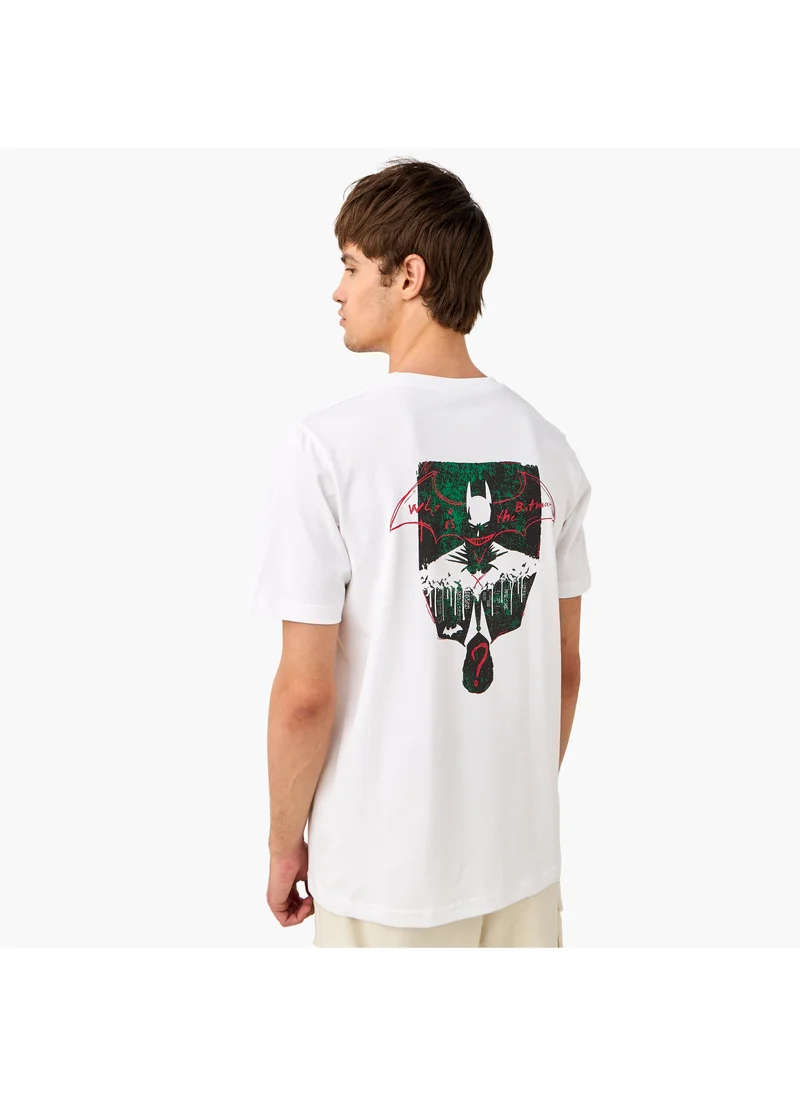 فاف Batman Print T-shirt with Crew Neck and Short Sleeves