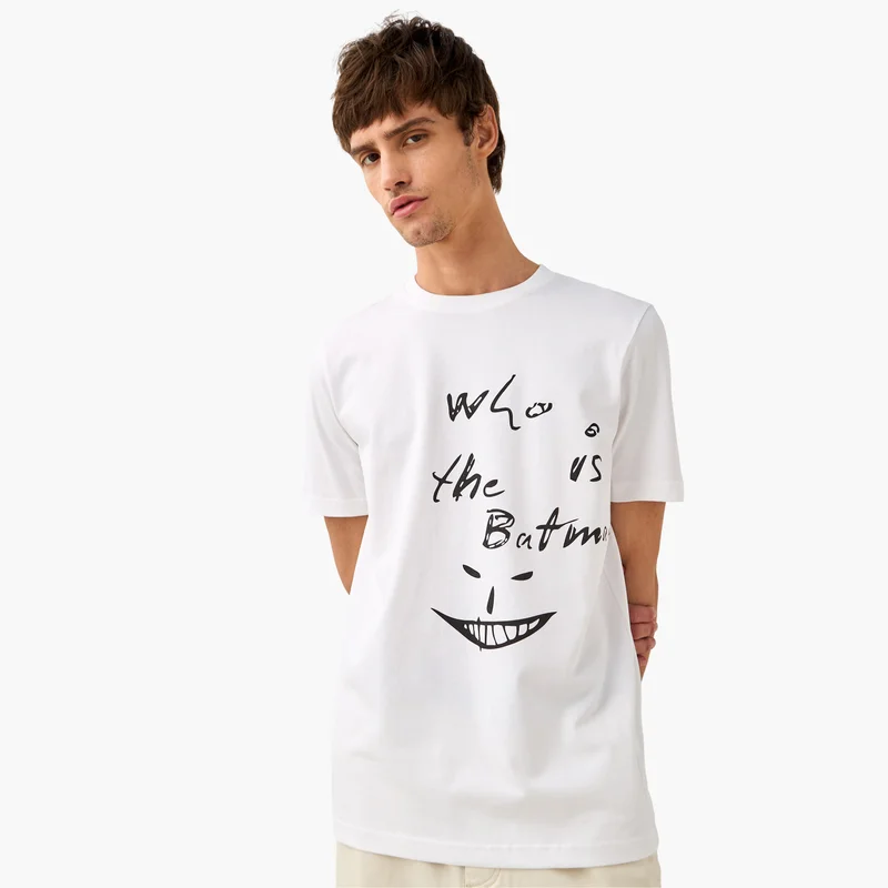 Splash FAV Batman Print T-shirt with Crew Neck and Short Sleeves