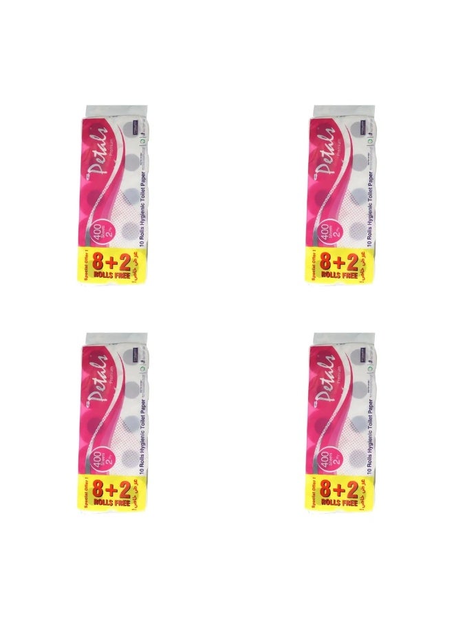 ورق تواليت صحي بتلات بريميوم 2 طبقة بكميات كبيرة 8 + 2 لفة 400 ورقة - 4 عبوات