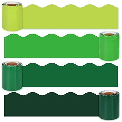 Whaline 1312ft Green Bulletin Board Borders 4 Rolls Gradient Green Colors DieCut Bulletin Board Strips St Patricks Day Rolled Trim Borders for School Classroom Office Chalkboard Decoration