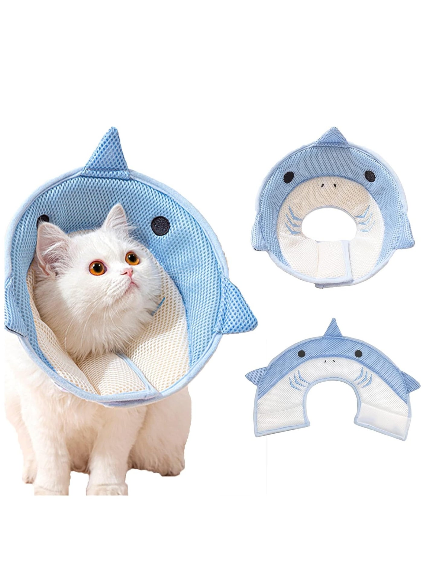 Soft Cat Cone Collar Adjustable Recovery Collar for Cats and Kittens After Surgery Lightweight and Protective with Shark Design Breathable Fasteners