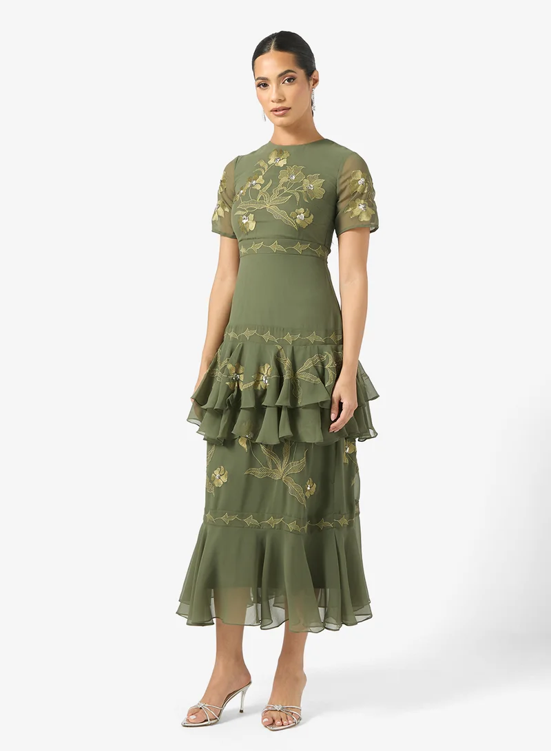 Frock and Frill Mesh Detailed Embellished Dress