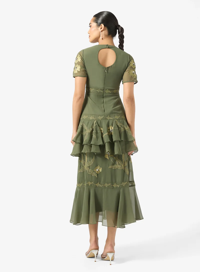 Frock and Frill Mesh Detailed Embellished Dress