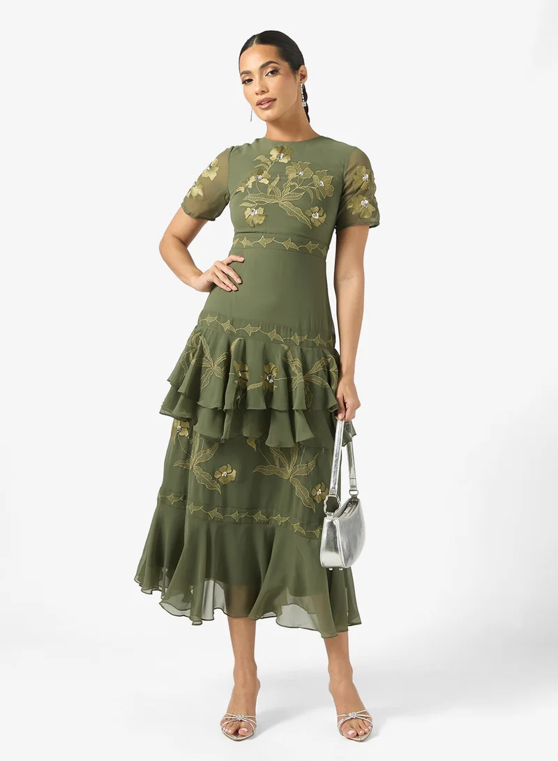 Frock and Frill Mesh Detailed Embellished Dress