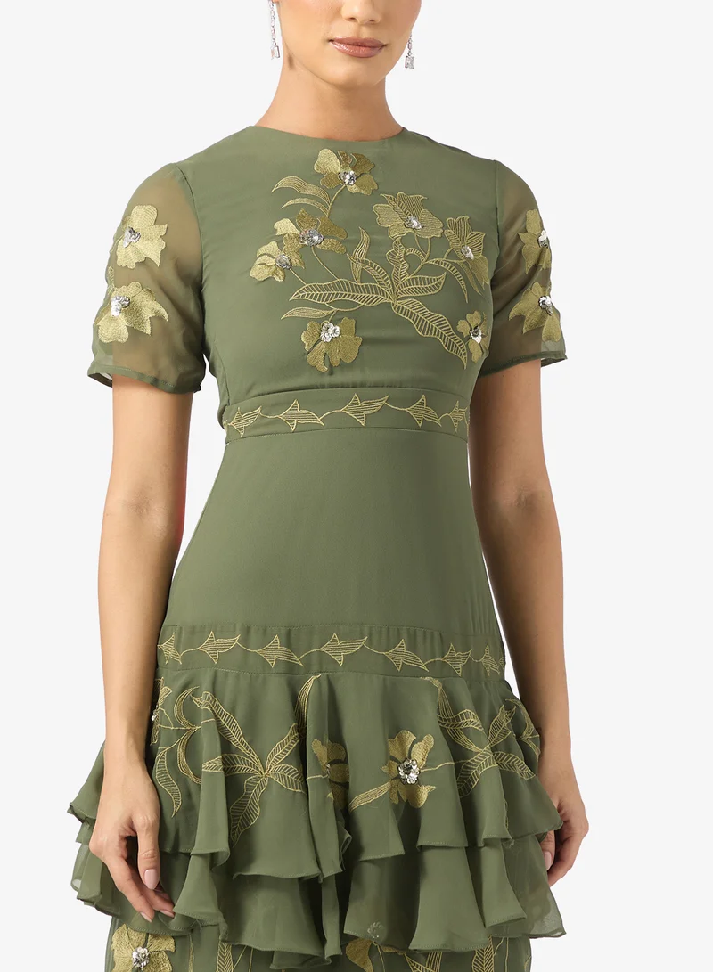 Frock and Frill Mesh Detailed Embellished Dress