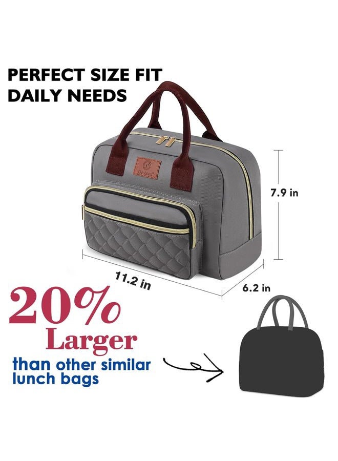 Genteen Lunch Box for Women & Men Adult Insulated Lunch Box with Front Pocket,Thermal Reusable Cooler Lunch Bag Container Leakproof Lunch Tote for Work Office Travel Picnic-Gray - Image 3