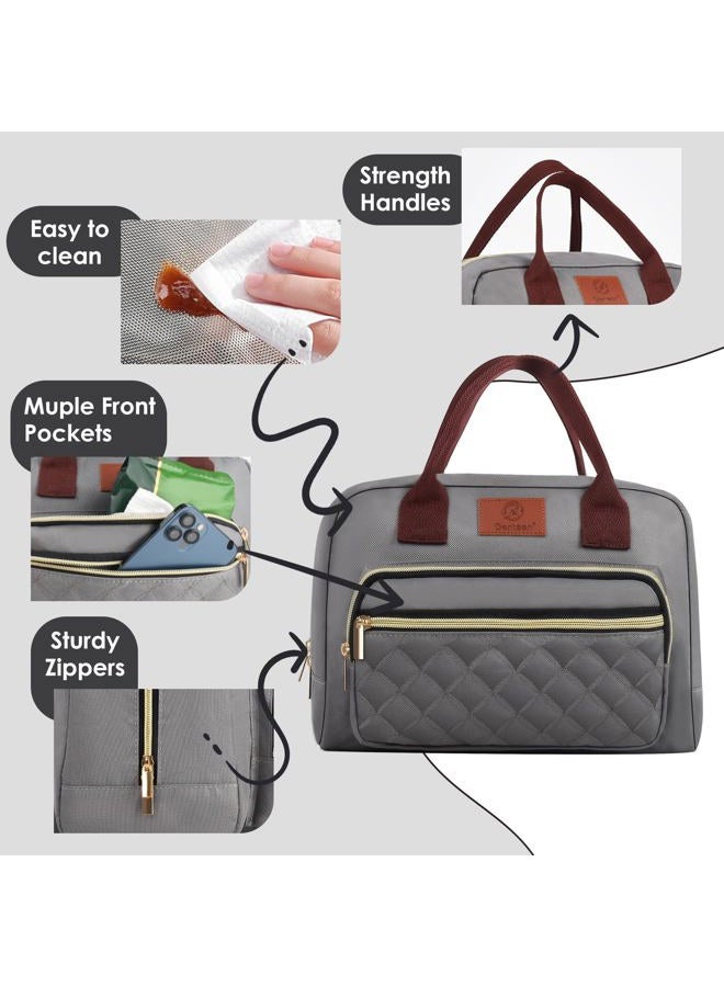Genteen Lunch Box for Women & Men Adult Insulated Lunch Box with Front Pocket,Thermal Reusable Cooler Lunch Bag Container Leakproof Lunch Tote for Work Office Travel Picnic-Gray - Image 5