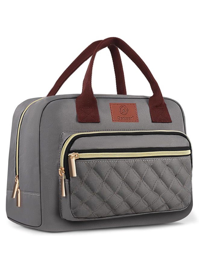 Genteen Lunch Box for Women & Men Adult Insulated Lunch Box with Front Pocket,Thermal Reusable Cooler Lunch Bag Container Leakproof Lunch Tote for Work Office Travel Picnic-Gray - Image 1