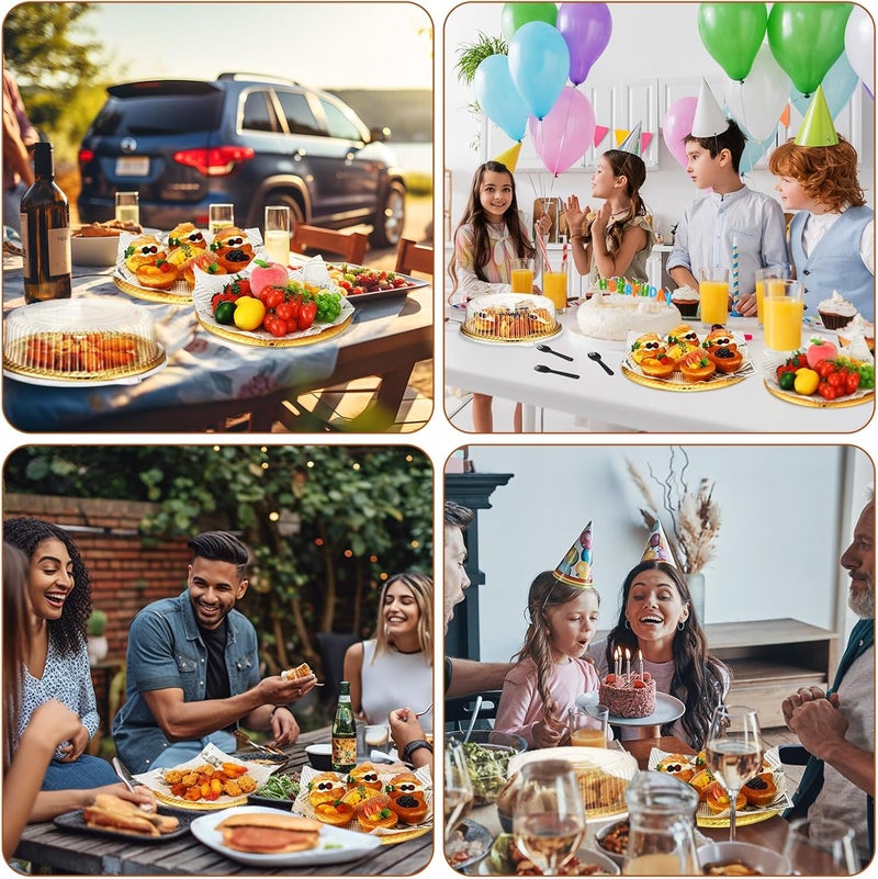 Nosiny 12 Pcs 12 Inch Heavy Duty Serving Tray with Lid and Sporks 24 Pcs Deli Wax Paper Sheets Plastic Fruit Platter Tray for Banquet Party Picnic Takeout Sandwich Fruit Cookie Veggie - Image 4