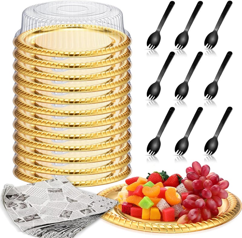 Nosiny 12 Pcs 12 Inch Heavy Duty Serving Tray with Lid and Sporks 24 Pcs Deli Wax Paper Sheets Plastic Fruit Platter Tray for Banquet Party Picnic Takeout Sandwich Fruit Cookie Veggie - Image 1
