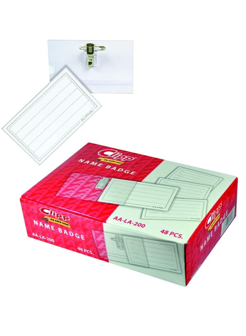 CLIPP 48-Piece Name Badge With Safety Pin Clip - Image 1