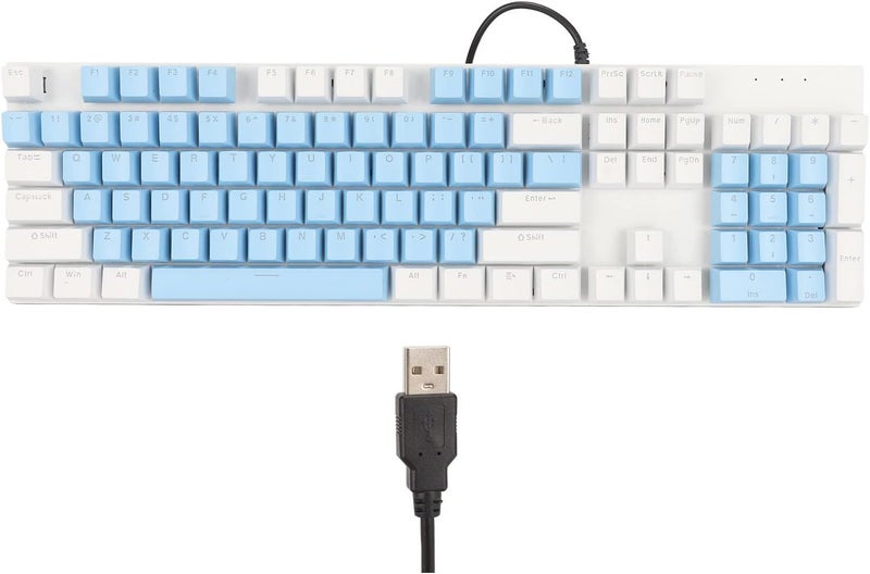 104 مفتاح لوحة مفاتيح ميكانيكية للألعاب، لوحة مفاتيح كمبيوتر سلكية RGB مع مفتاح أزرق و28 وضع إضاءة خلفية، توصيل وتشغيل لأجهزة كمبيوتر لينكس للألعاب (أزرق أبيض) - Image 1