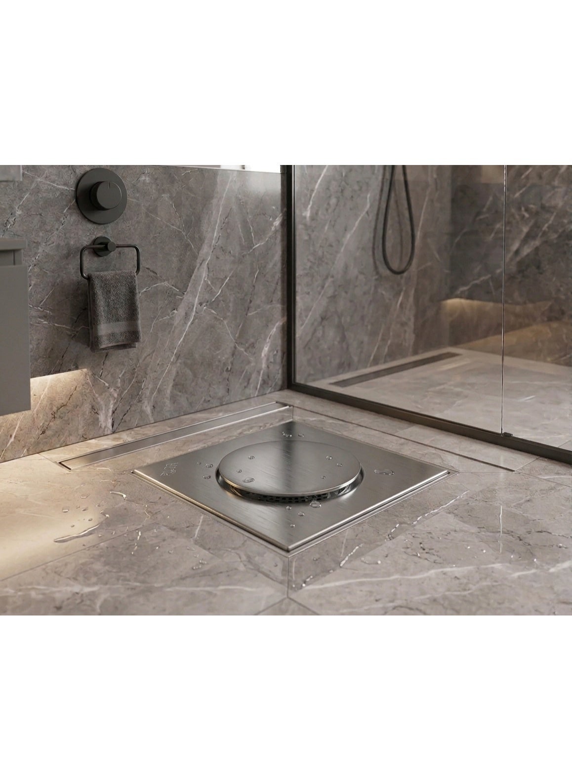 PURA Premium Stainless Steel 304 Floor Drain Cover 15 x 15 cm Square Shower Drain with Twisted Lid Fast Water Flow Anti Clog Hair Strainer Heavy Duty Bathroom Kitchen Balcony Drain Cover DN110 Outlet
