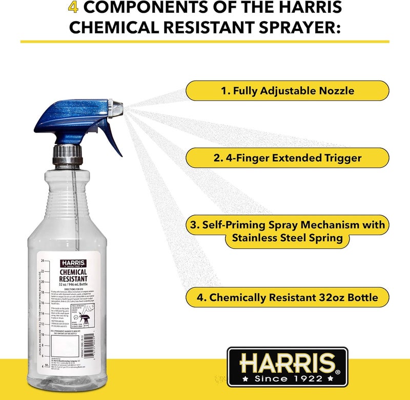 Harris Chemically Resistant Professional Empty Spray Bottles, 32oz (3-Pack), for Cleaning Solutions and Water - Image 2