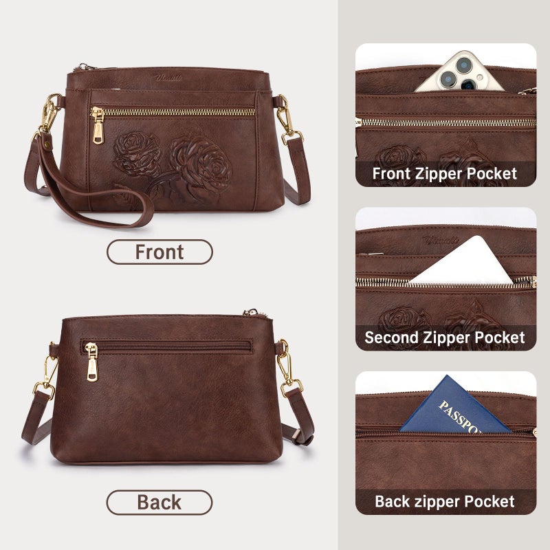 VIMUTI Vegan Leather Wristlet Wallet Purse for Women Small Clutch Purse with 2 Straps,Embossed Crossbody Cell Phone bag (Coffee) - Image 5