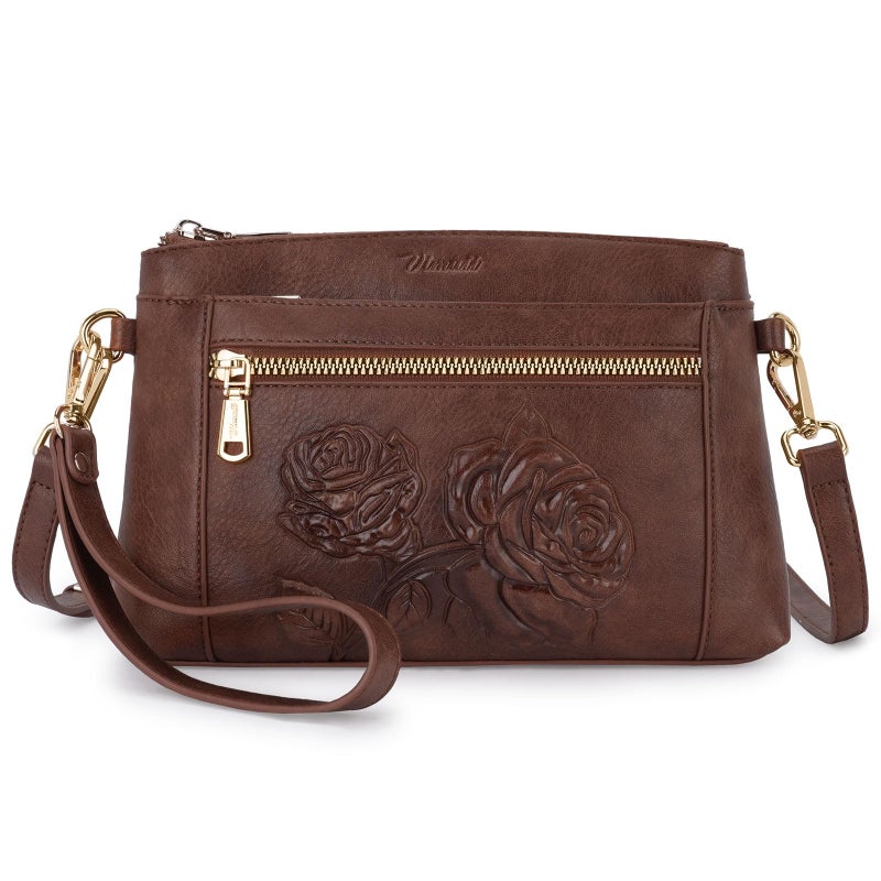 VIMUTI Vegan Leather Wristlet Wallet Purse for Women Small Clutch Purse with 2 Straps,Embossed Crossbody Cell Phone bag (Coffee) - Image 1