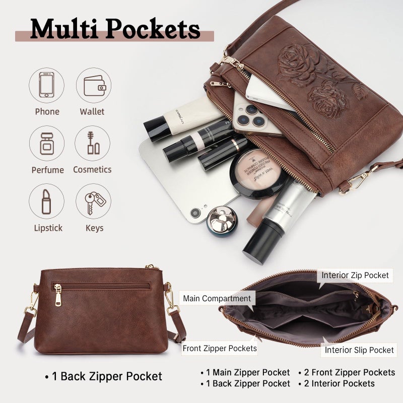 VIMUTI Vegan Leather Wristlet Wallet Purse for Women Small Clutch Purse with 2 Straps,Embossed Crossbody Cell Phone bag (Coffee) - Image 4