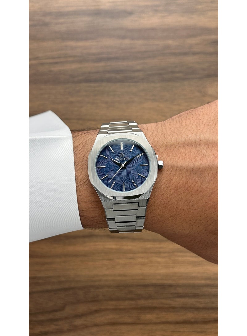 ديفوشي طقم ديفوشي رجالي فاخر – ساعة يد استيل فضي + قلم + كبك – ضمان سنتين - Image 2