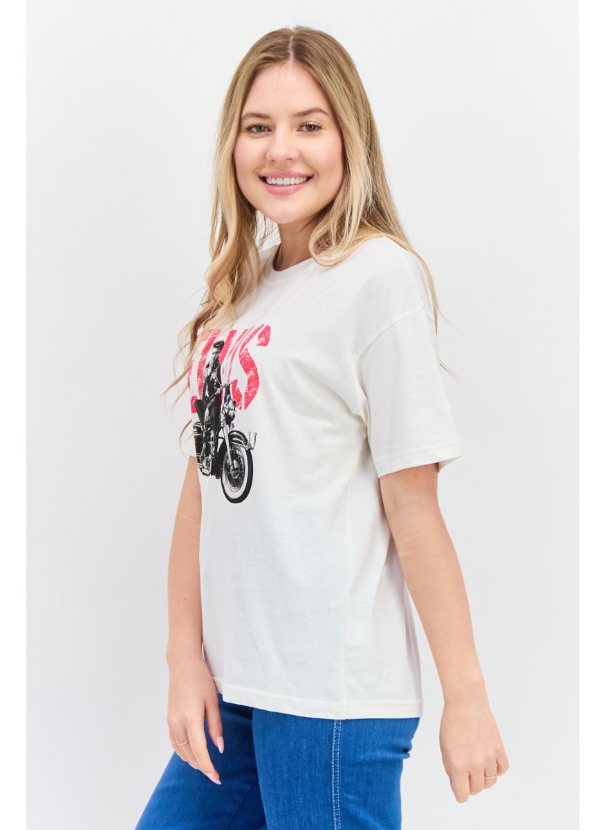 Elvis Presley - Women Crew Neck Short Sleeves Graphic Printed T-Shirt, Off White - Image 1