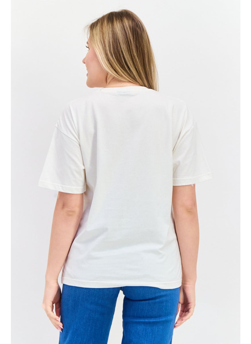 Elvis Presley - Women Crew Neck Short Sleeves Graphic Printed T-Shirt, Off White - Image 1