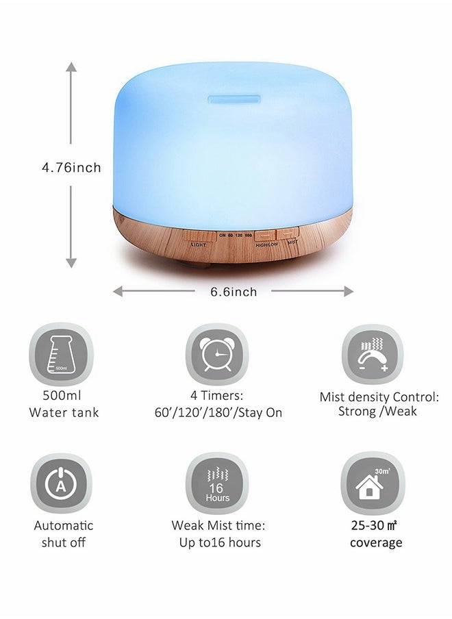 HomarKet - 500ml Premium, Essential Oil Diffuser with 7 Colors LED Lights, 5 in 1 Ultrasonic Aromatherapy Fragrant Oil Humidifier Vaporizer, Timer and Auto-Off Safety Switch - Image 1