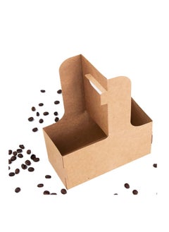 Disposable Kraft Paperboard Small Drink Carrier, 2 Cup Drink Holder With Handles, Take out Cup Carriers to Go Coffee Cup Holder for Restaurants Food Delivery(50PCS)