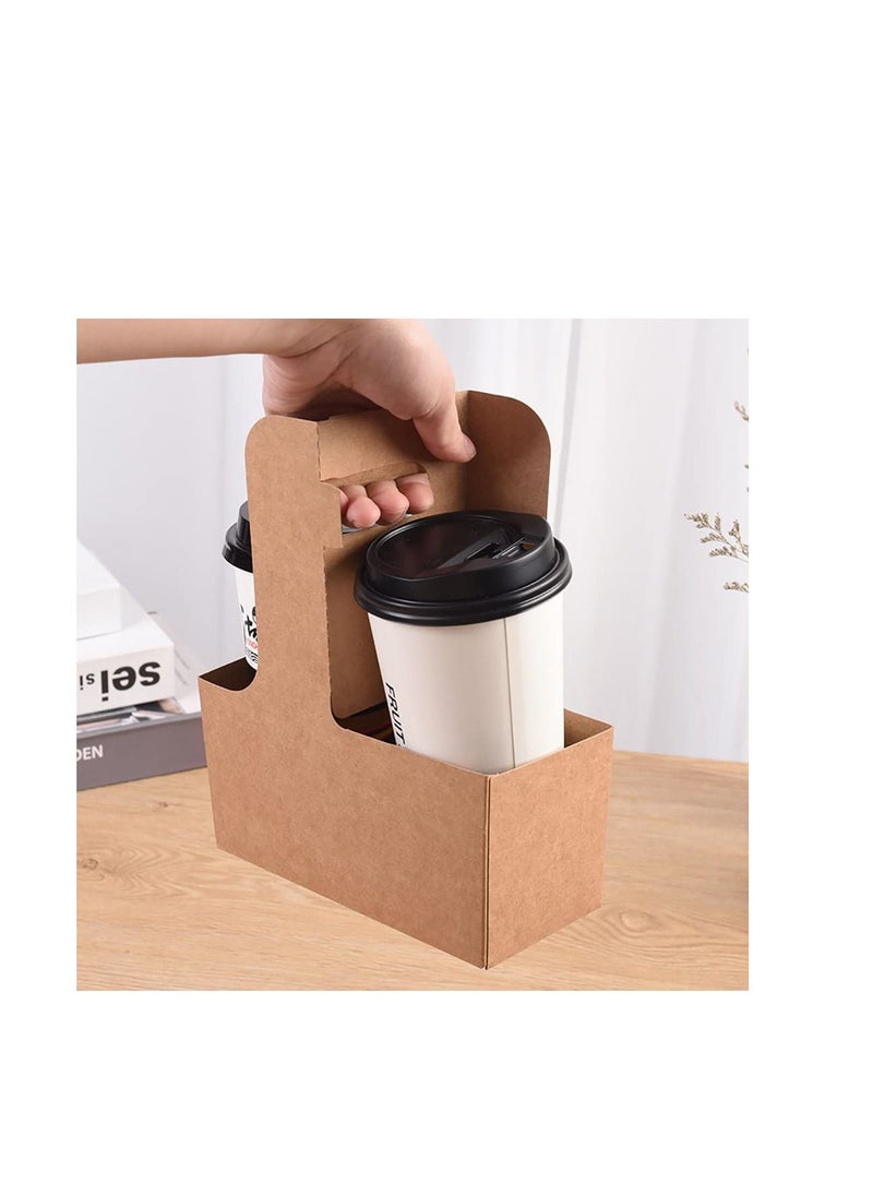 Excefore - Disposable Kraft Paperboard Small Drink Carrier, 2 Cup Drink Holder With Handles, Take out Cup Carriers to Go Coffee Cup Holder for Restaurants Food Delivery(50PCS) - Image 1