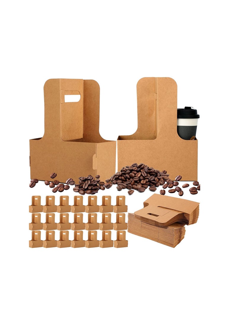 Excefore - Disposable Kraft Paperboard Small Drink Carrier, 2 Cup Drink Holder With Handles, Take out Cup Carriers to Go Coffee Cup Holder for Restaurants Food Delivery(50PCS) - Image 1