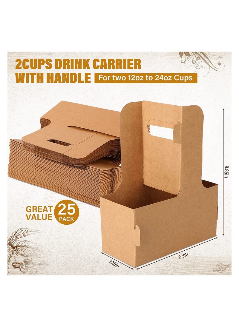 Excefore - Disposable Kraft Paperboard Small Drink Carrier, 2 Cup Drink Holder With Handles, Take out Cup Carriers to Go Coffee Cup Holder for Restaurants Food Delivery(50PCS) - Image 1