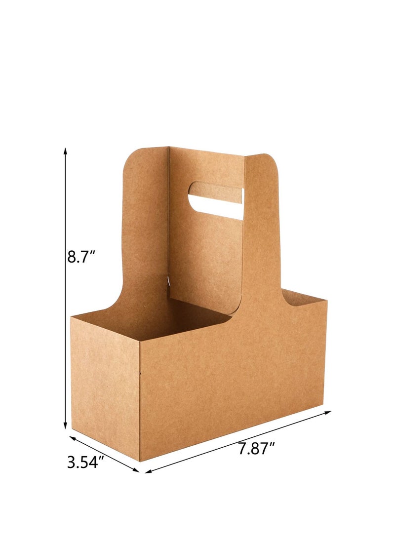 Excefore - Disposable Kraft Paperboard Small Drink Carrier, 2 Cup Drink Holder With Handles, Take out Cup Carriers to Go Coffee Cup Holder for Restaurants Food Delivery(50PCS) - Image 1