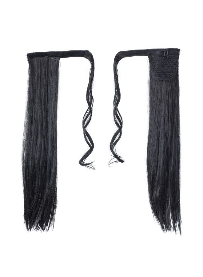 SWACC Women Long Straight/Curly Wavy Wrap Around Ponytail Extension Synthetic Hair Piece Clip in Hair extensions (Straight, 1B#-Off Black) - Image 4