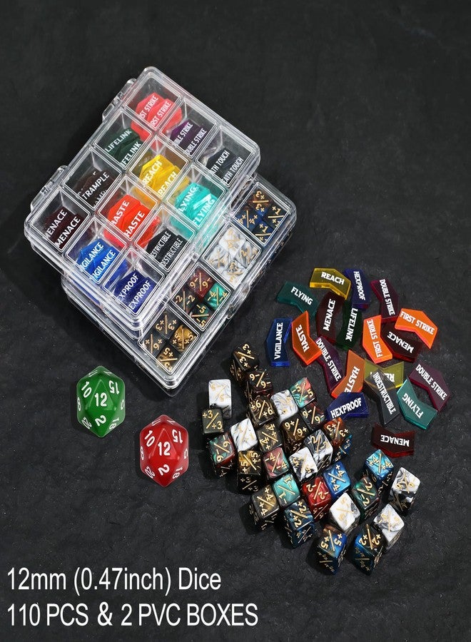 FourDragons 110 Pieces MTG Keyword Tokens 12mm Counters Dice for Magic The Gatering, MTG Abilities Keyword Buff Tokens D6 D20 Life Counter Dice for TCG CCG Magic Card Games Accessories - Image 4