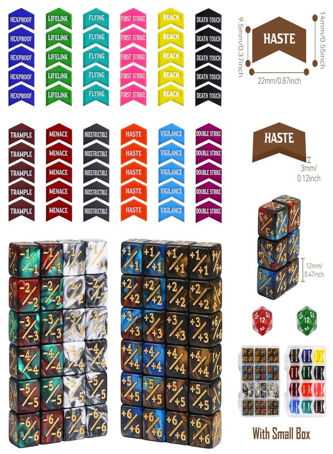 FourDragons 110 Pieces MTG Keyword Tokens 12mm Counters Dice for Magic The Gatering, MTG Abilities Keyword Buff Tokens D6 D20 Life Counter Dice for TCG CCG Magic Card Games Accessories - Image 2