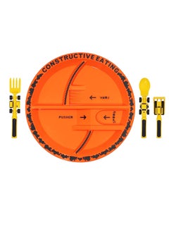 Gerenic 4PCS Children's Bulldozer Tableware, Baby Feeding Set With Utensil Set and Plate for Toddlers, Infants and Kids  - Image 1