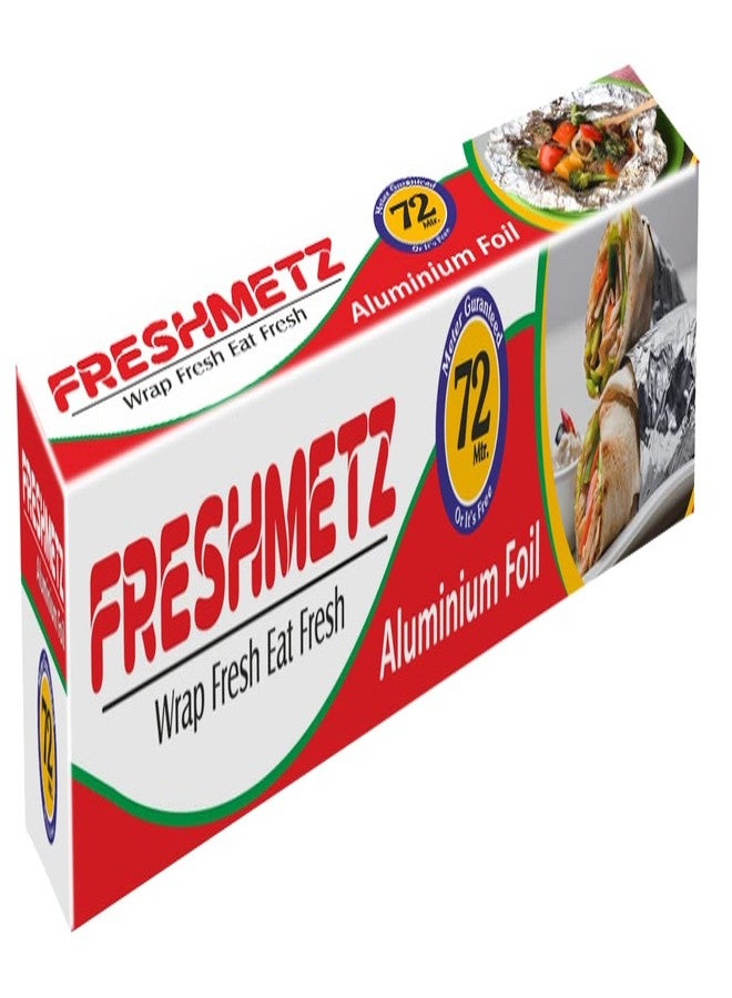 FRESHMETZ ورق ألومنيوم فريش ميتز 72 متر | لفة ورق فضي غذائي 11 ميكرون | ورق تغليف متعدد الأغراض للطبخ والخبز والشواء والتعبئة وتقديم الطعام - Image 1
