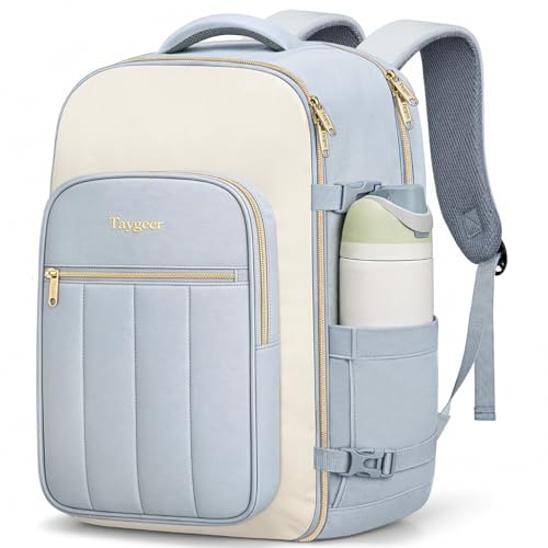 Taygeer Quilted 40L Travel Backpack with Connected Compartments, Underseat Puffer Luggage Backpack with 3 Packing Cubes, TSA Flight Approved Travel Carry on Bag Fits 17.3 inch Laptop for Women, Blue - Image 1