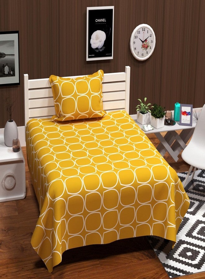 RVS DECOR طقم ملاءات سرير مفردة من القطن من آر في إس ديكور، 180 خيط، يتضمن غطاء وسادة واحد | طبعة زهور أنيقة | ناعم، يسمح بمرور الهواء، ومتين | خفيف الوزن ولطيف على البشرة، 60 × 90 بوصة (أصفر هندسي) - Image 1