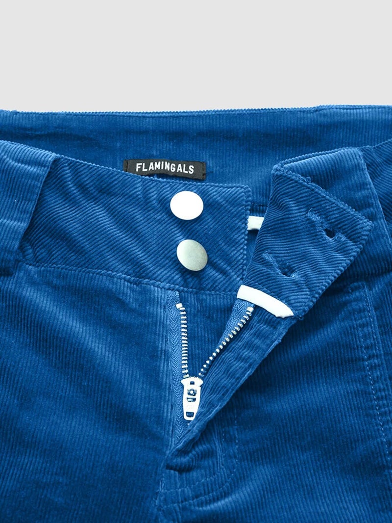 Flamingals Mid Rise Corduroy Pants for Women Seam Front Double Button Work Trouser Flare Pants Trendy Mid Blue L - Image 4