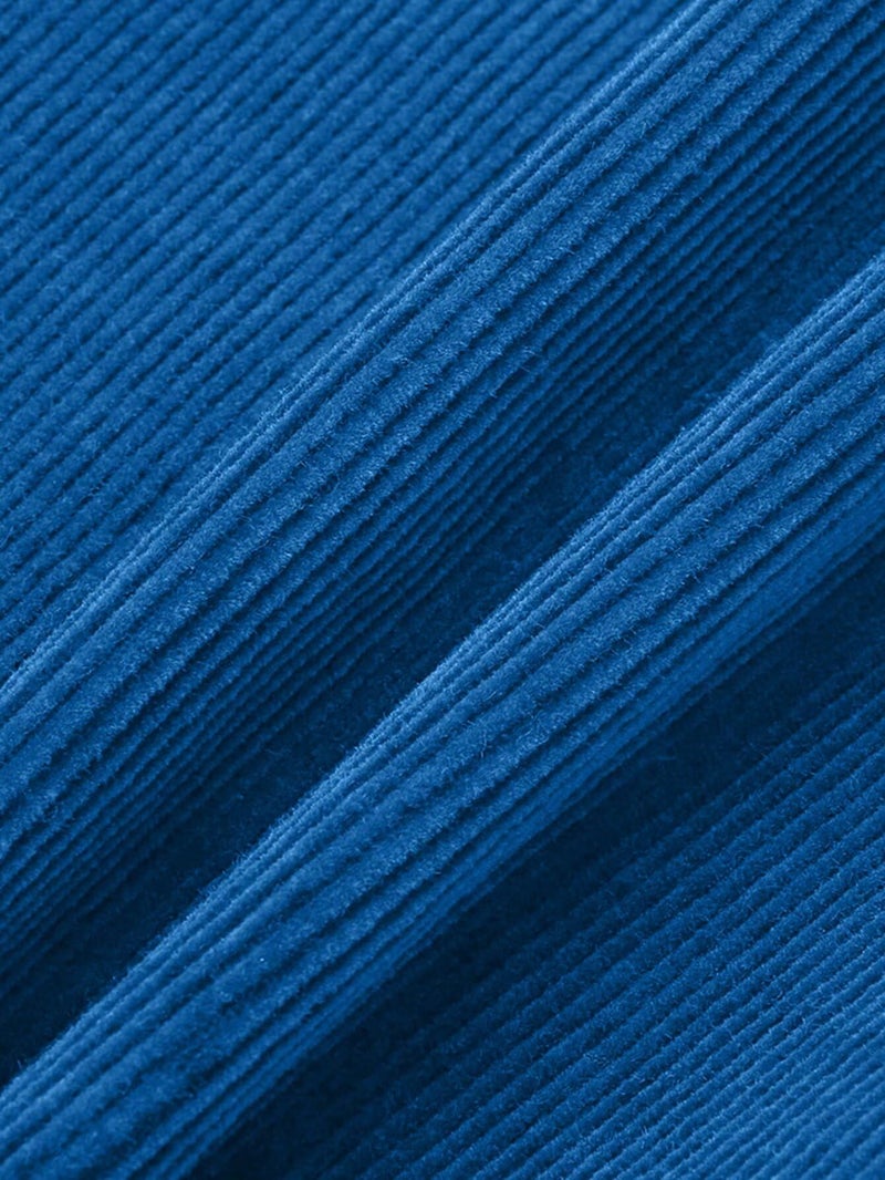 Flamingals Mid Rise Corduroy Pants for Women Seam Front Double Button Work Trouser Flare Pants Trendy Mid Blue L - Image 5