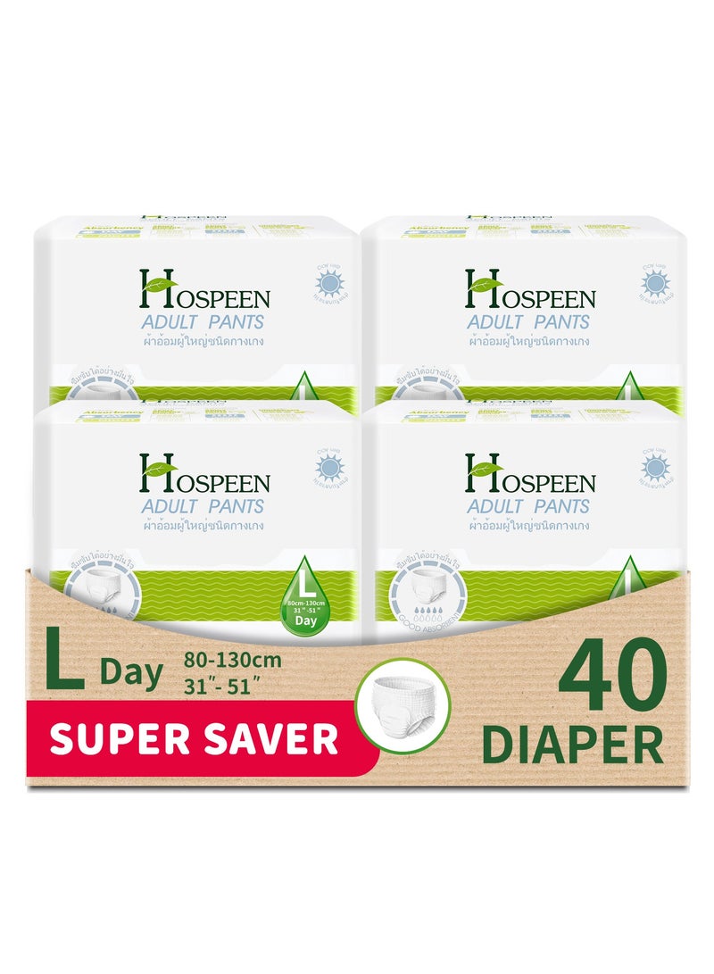 Hospeen Nateen Hospeen Adult Diaper Pants Size Large ,Adult Pull Ups For Light Incontinence , Period Pants For Heavyflow ,Super Comfort Fit Women Panty For Postpartum , Waist Size 80-130Cm , Day 40 Counts . - Image 1