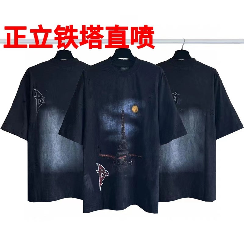 2024 Trendy Brand High Street Joint Music Limited Tear Printed Short-Sleeved T-Shirt Loose Casual Male And Female Couple Tee - Image 3