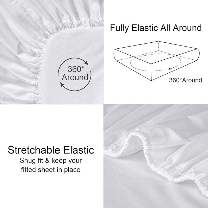 PHF شريحة سرير ملكة مصنوعة من القطن المغسول 100% (152 سم × 203 سم)، شريحة قاع ناعمة من كوزي كلاود، جيب عميق 40 سم، سهلة التركيب وقابلة للتنفس، بيضاء - Image 5