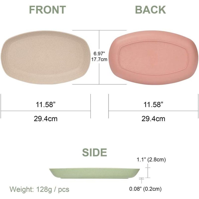 BENCI Wheat Straw Dinnerware Sets, Food-Grade Oval Plates, Smooth Round Edges, Non-Skid Bottom - Lightweight, Microwave Oven, Random Colors 11 Inch Set of 4 Pcs (Set of 4) - Image 2