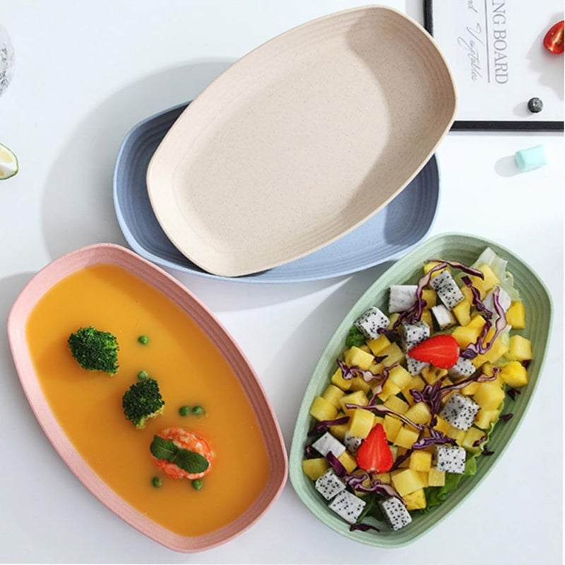 BENCI Wheat Straw Dinnerware Sets, Food-Grade Oval Plates, Smooth Round Edges, Non-Skid Bottom - Lightweight, Microwave Oven, Random Colors 11 Inch Set of 4 Pcs (Set of 4) - Image 3