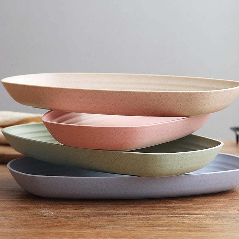 BENCI Wheat Straw Dinnerware Sets, Food-Grade Oval Plates, Smooth Round Edges, Non-Skid Bottom - Lightweight, Microwave Oven, Random Colors 11 Inch Set of 4 Pcs (Set of 4) - Image 4