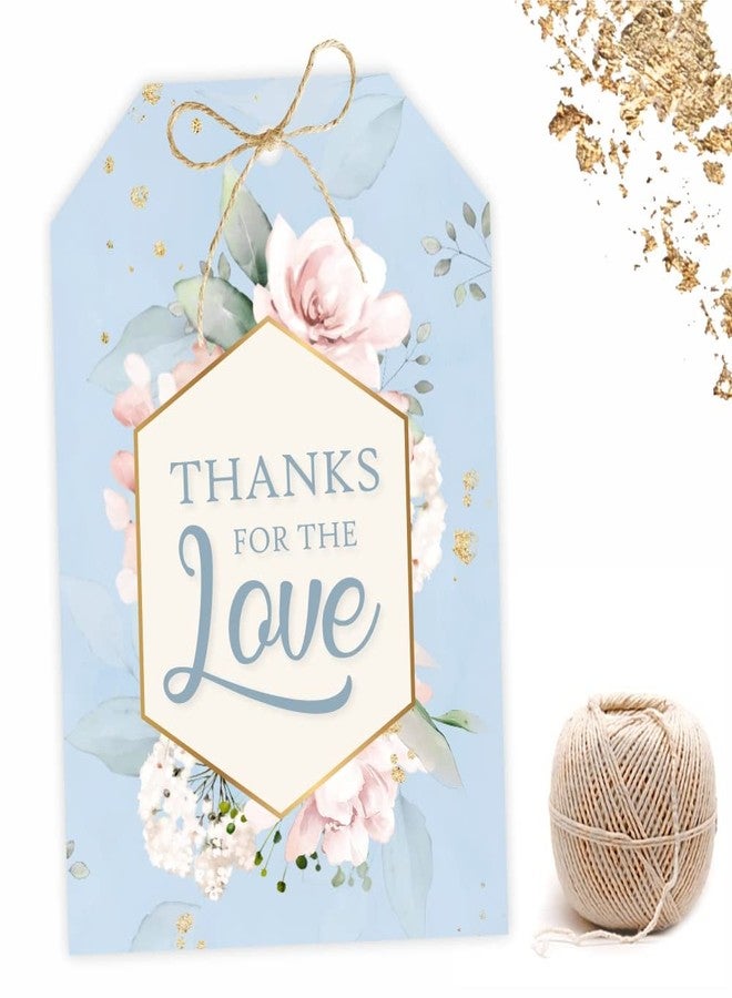 Chic a Choc Thank You Gift Tags. Thanks for the Love. 50 Tags in Blue watercolour Flower art. With Jute String for attaching to Gifts and Cake Boxes. - Image 1