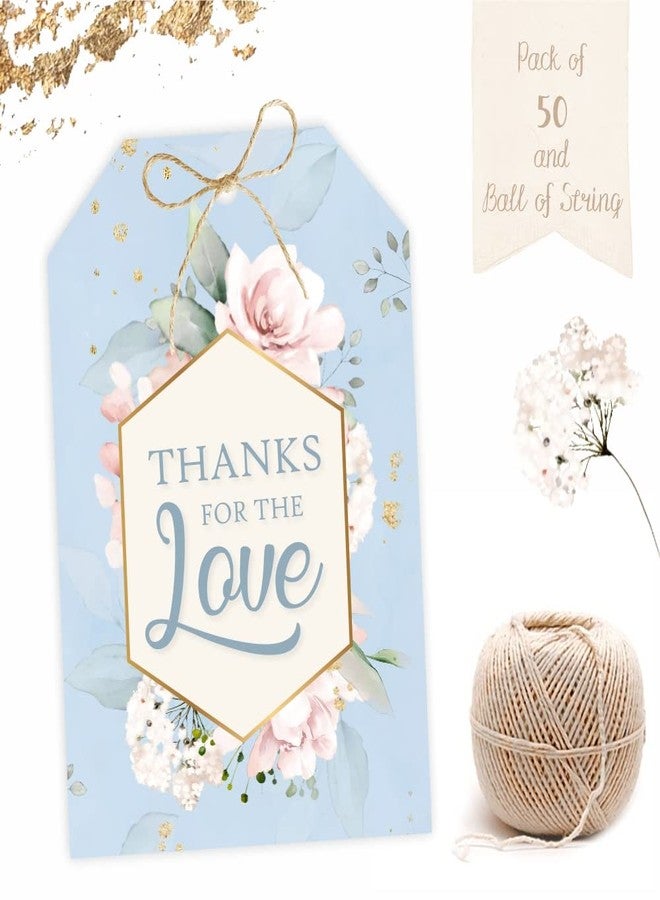 Chic a Choc Thank You Gift Tags. Thanks for the Love. 50 Tags in Blue watercolour Flower art. With Jute String for attaching to Gifts and Cake Boxes. - Image 2